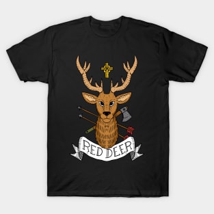 a red deer hunting design with a cross. T-Shirt